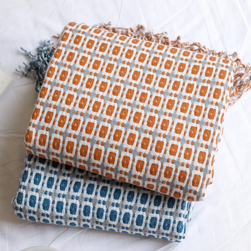 Boho Throw Blanket Fringe - 기하학적 격자무늬 자카드 직물로 짠 담요,